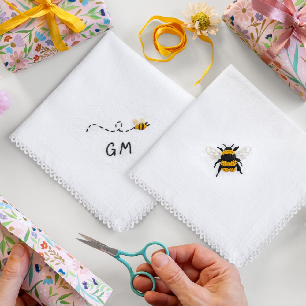 Personalized Bees and Florals Handkerchiefs Beginner Kit
