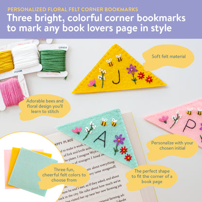Personalized Floral Felt Corner Bookmarks Beginner Kit