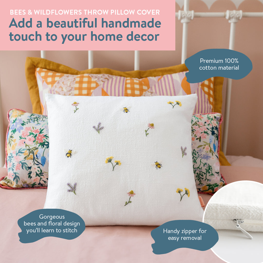 Bees and Wildflowers Throw Pillow Cover Kit
