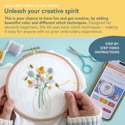 Bee Happy Throw Pillow Cover Beginner Kit