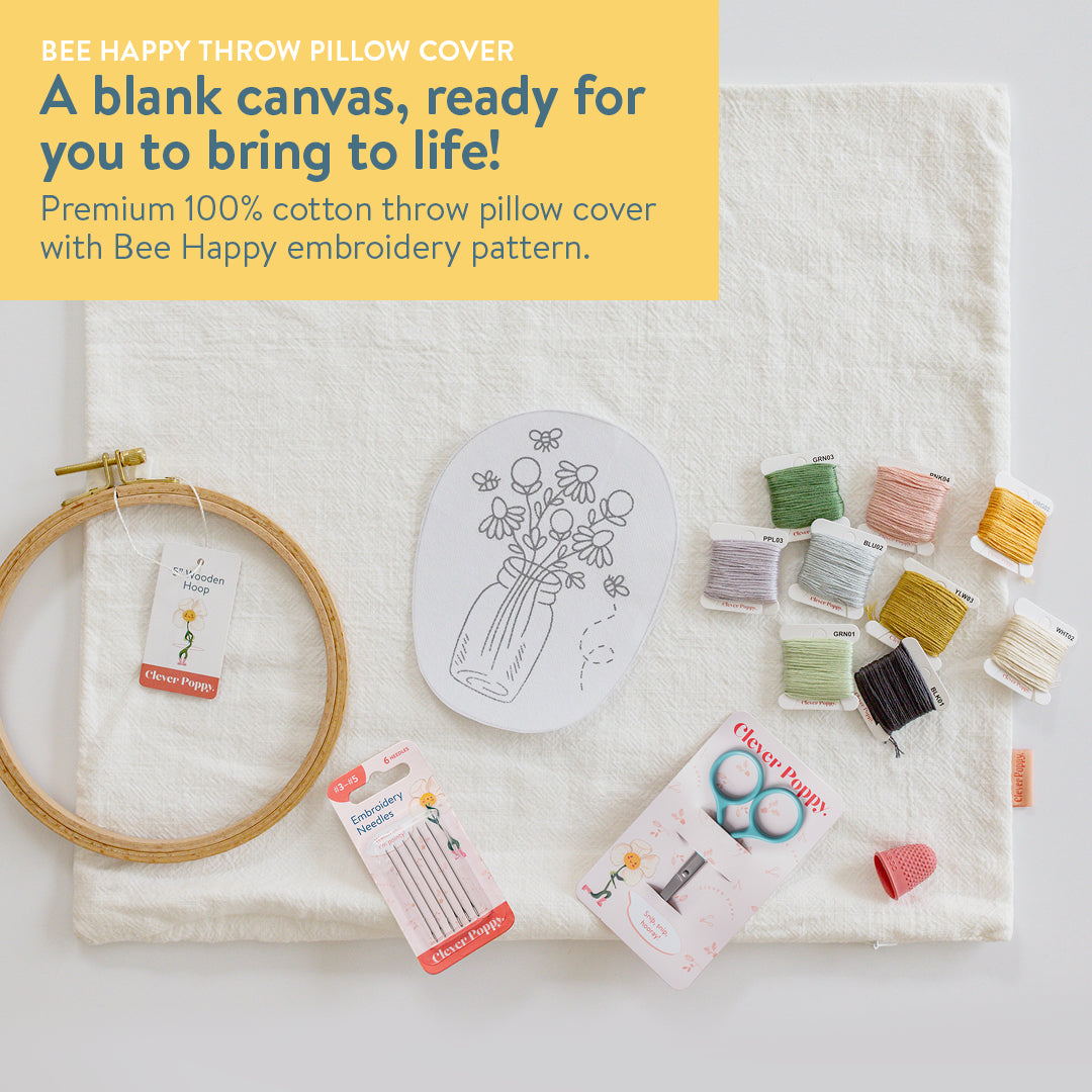 Bee Happy Throw Pillow Cover Beginner Kit