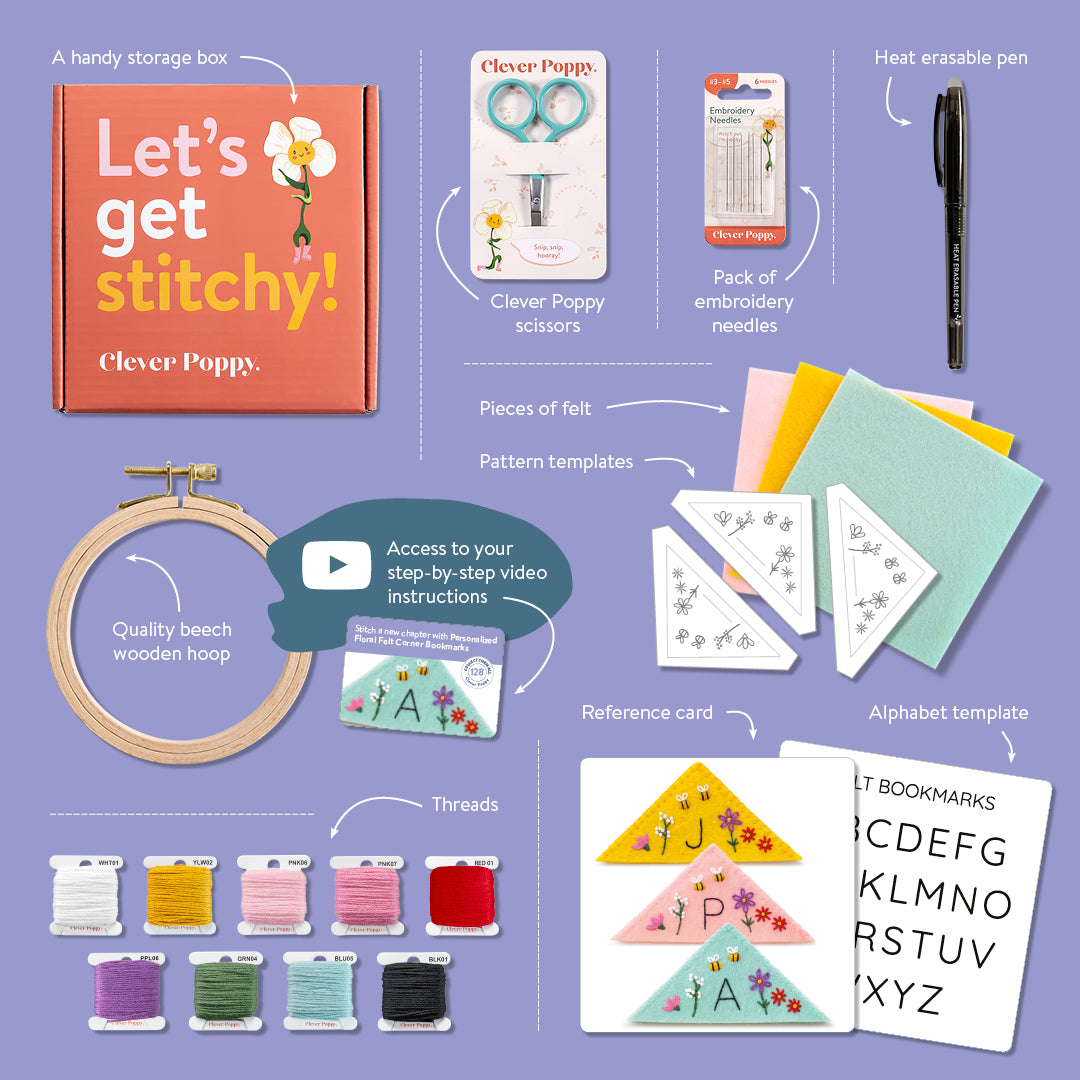 Personalized Floral Felt Corner Bookmarks Beginner Kit