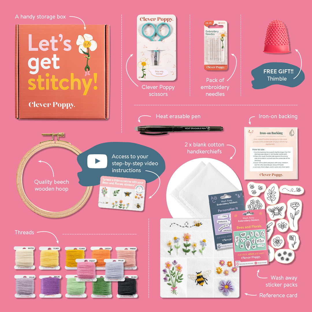Personalized Bees and Florals Handkerchiefs Beginner Kit